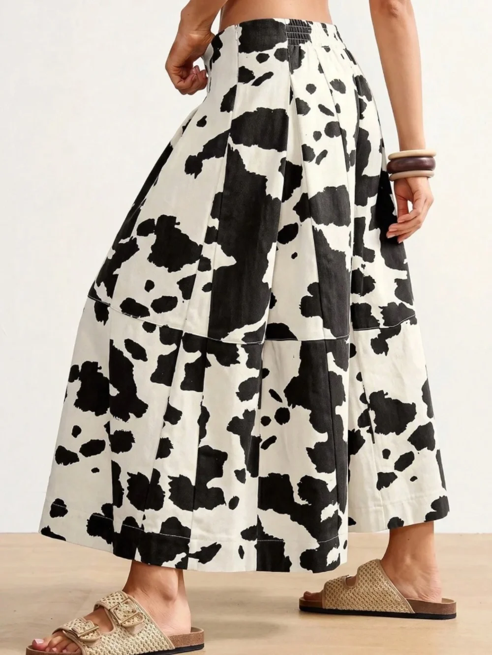 Boho Cow Print Low Waist Cropped Wide leg Pants - Picture 4 of 4